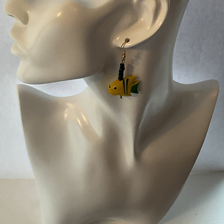 fish shaped wooden earring