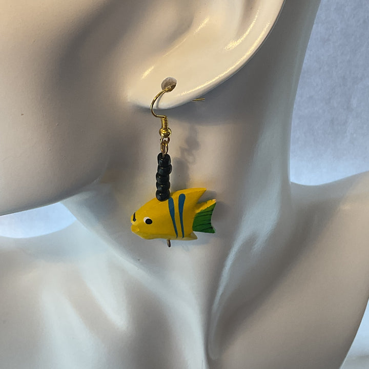 fish shaped wooden earring